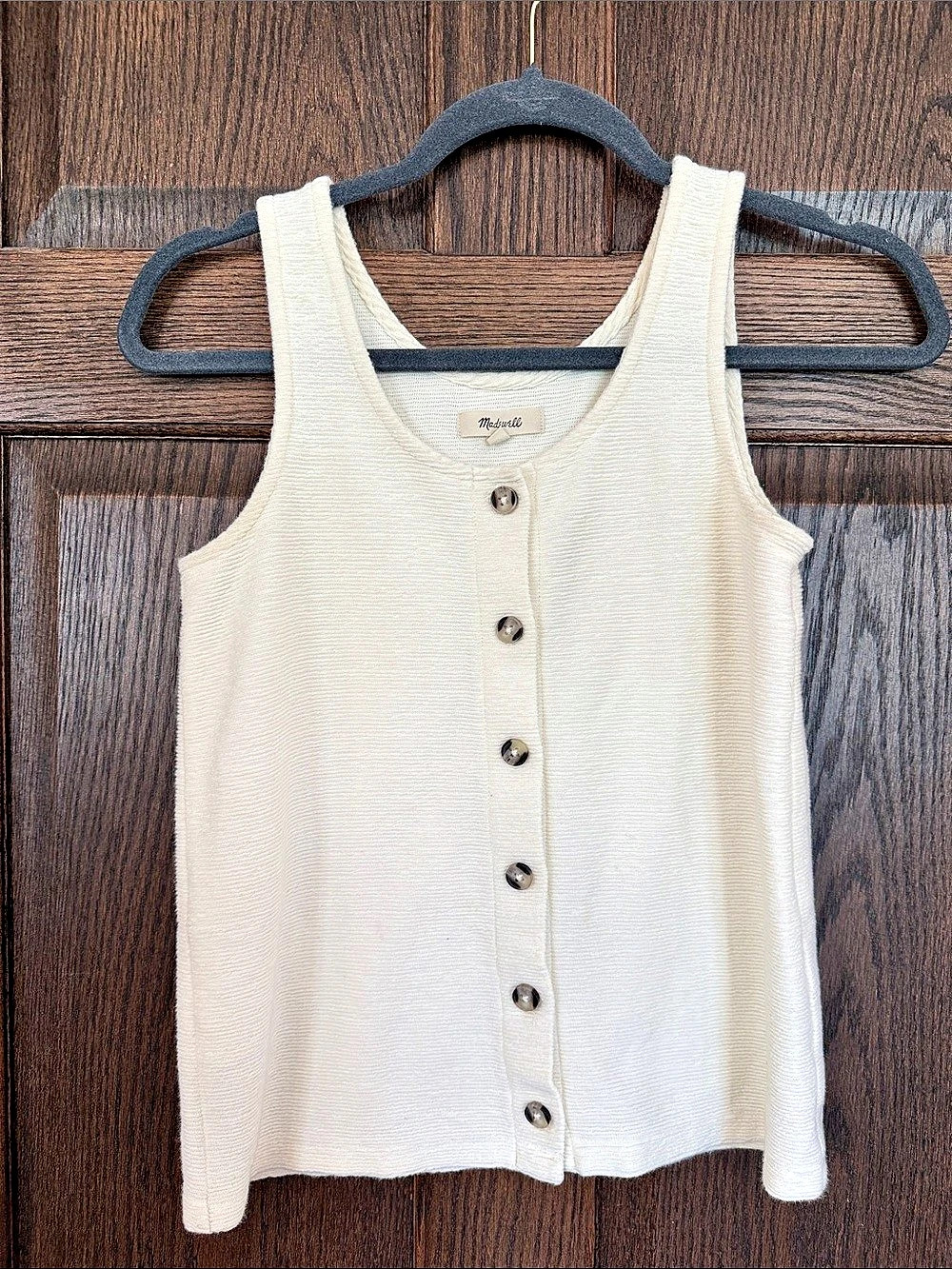 Madewell Cotton Textured Knit Button-Front Tank Top Cream XXS